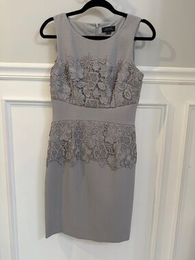 Tahari ASL Light Gray Floral Lace Sheath Dress